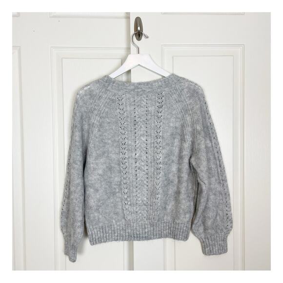 J. Crew Point Sur Pointelle Gray Wool Mohair Sweater Balloon Sleeve Sz S NWT - Picture 5 of 10